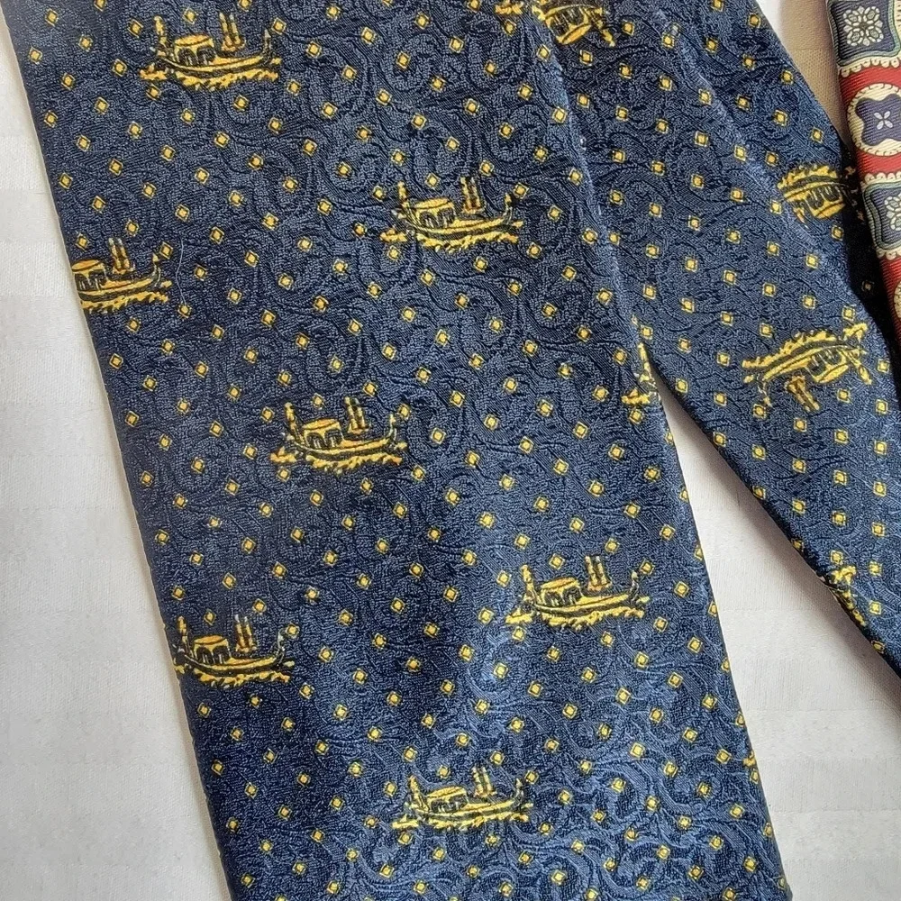 Pair Of Mens 100% Silk Ties. Red Blue Gold. Lord And Taylor. Italian Silk